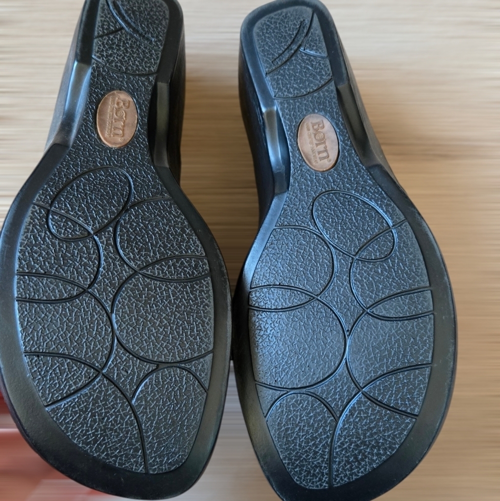 Born Shoes Black Leather Braided Mules Slip On Wedge Heels Size 8m - Picture 11 of 12
